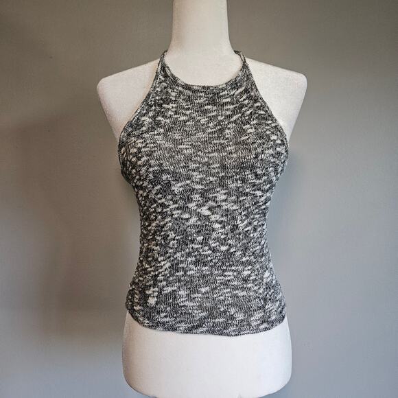 AEO Halter Top Size S Marled Gray Knit Y2K Stretch Ribbed Tank 90s AE Crop - Picture 1 of 11
